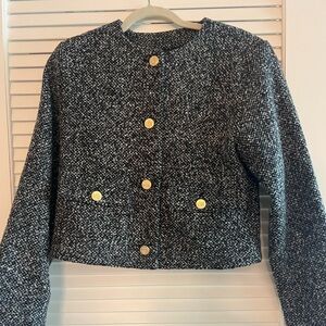 Abercrombie & Fitch Black Tweed Blazer with Gold Accents